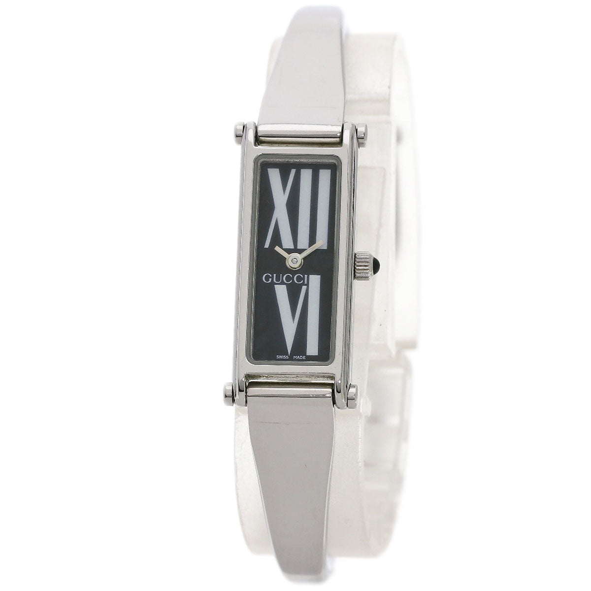 GUCCI Watches Quartz 1500L Stainless Steel , Stainless Steel Silver Square face black dial Women