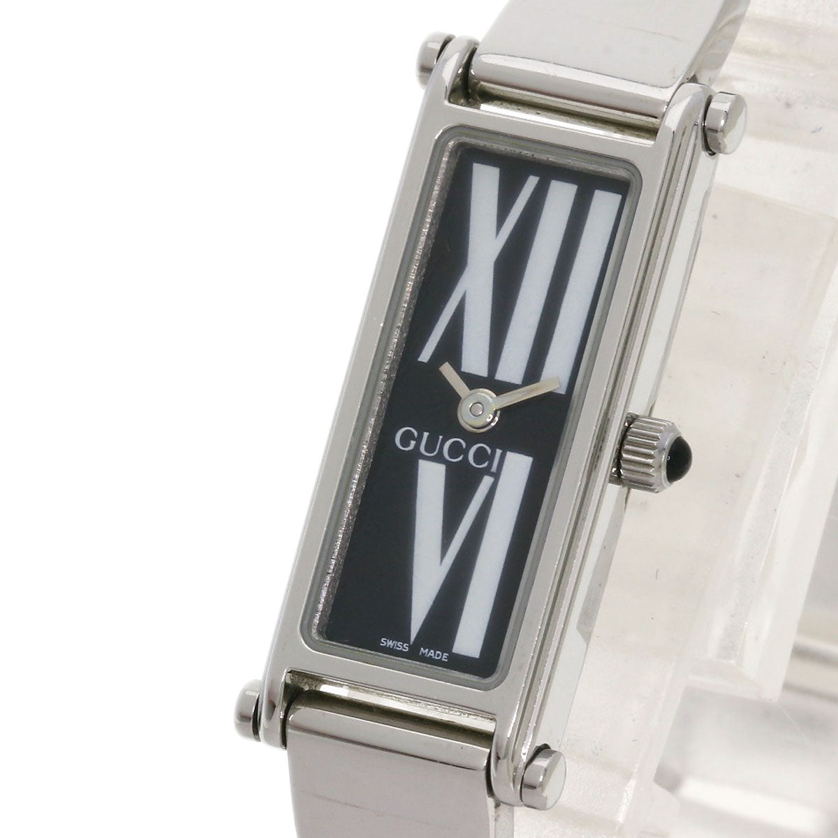 GUCCI Watches Quartz 1500L Stainless Steel , Stainless Steel Silver Square face black dial Women