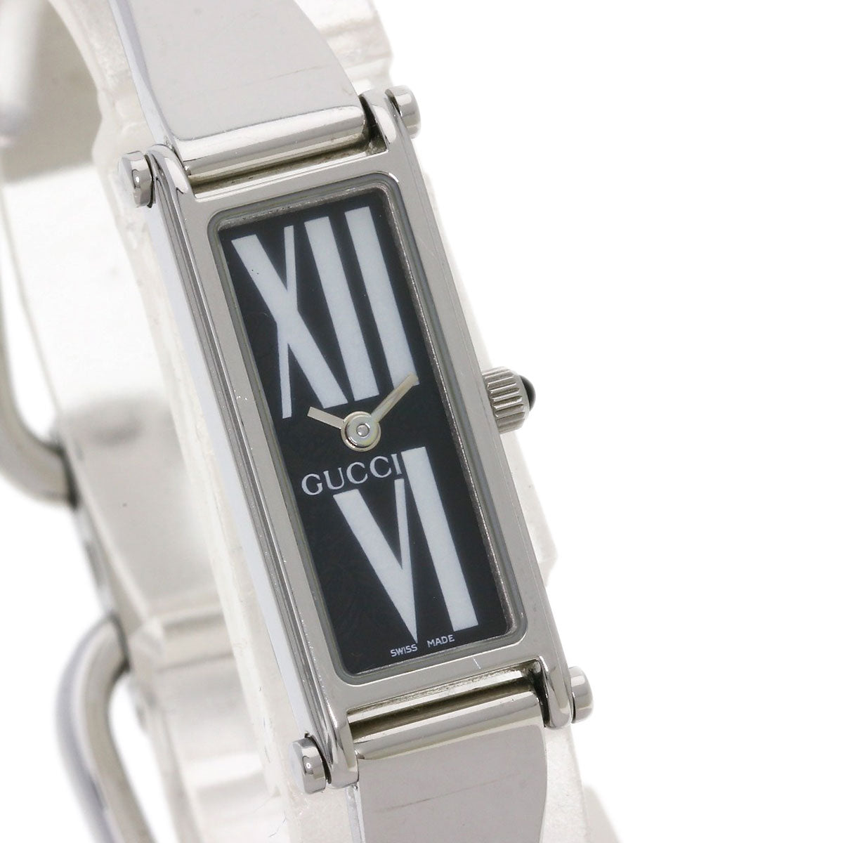 GUCCI Watches Quartz 1500L Stainless Steel , Stainless Steel Silver Square face black dial Women