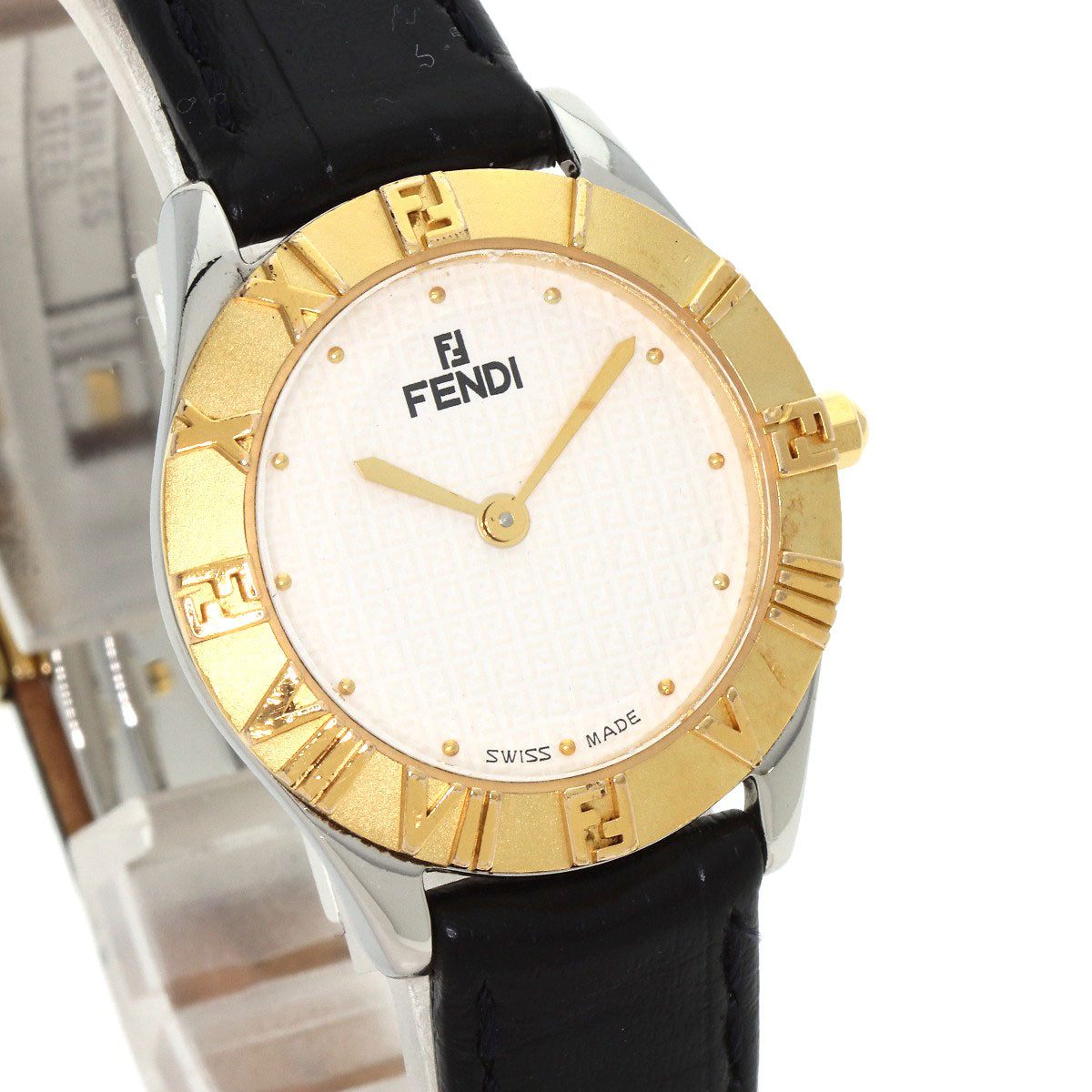 FENDI Watches Quartz 2000L Stainless Steel, Leather, Gold Plated gold Round face white dial Women