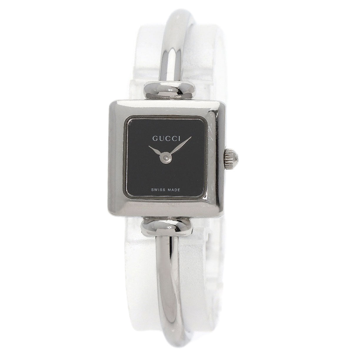 GUCCI Watches Quartz 1900L Stainless Steel , Stainless Steel Silver Square face black dial Women