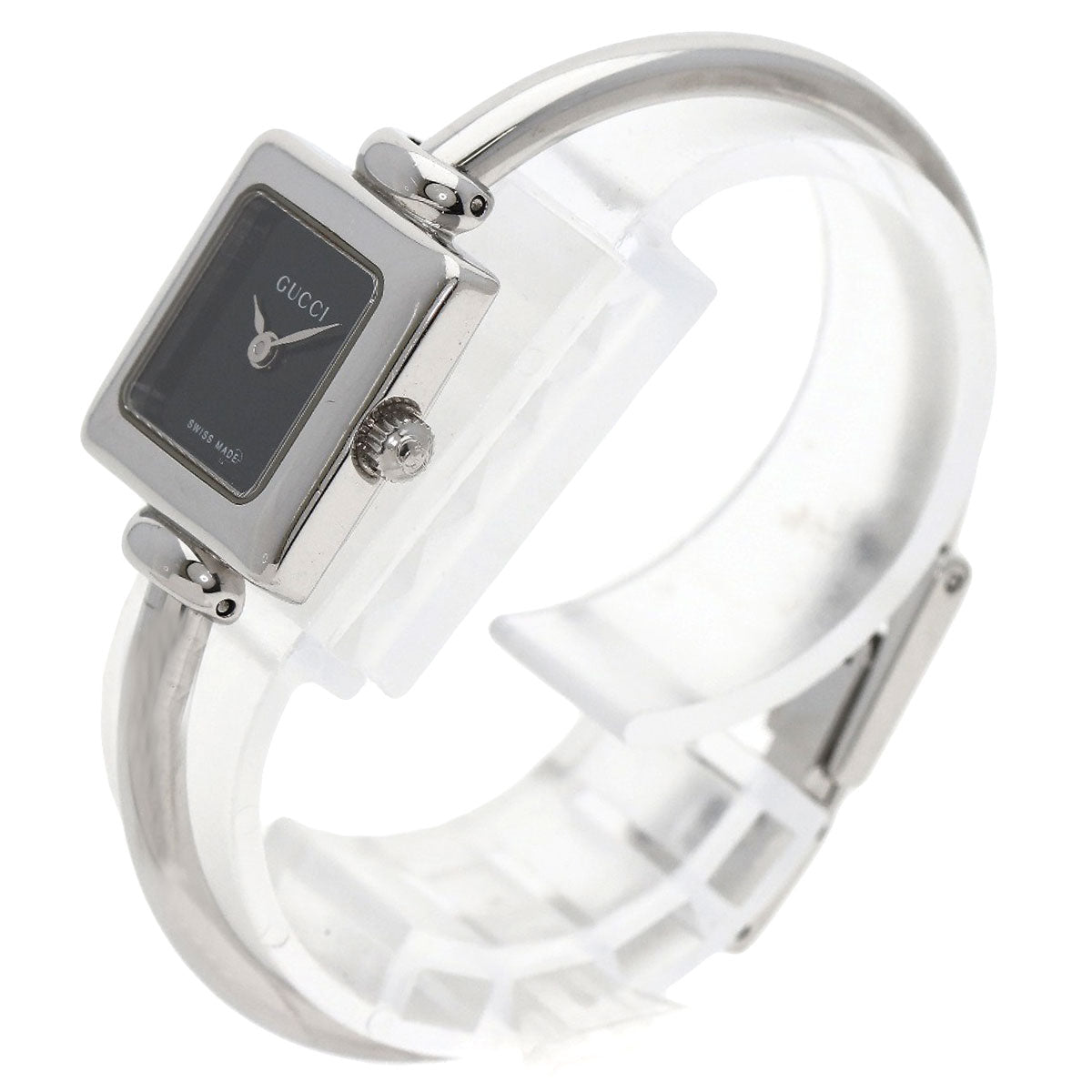 GUCCI Watches Quartz 1900L Stainless Steel , Stainless Steel Silver Square face black dial Women