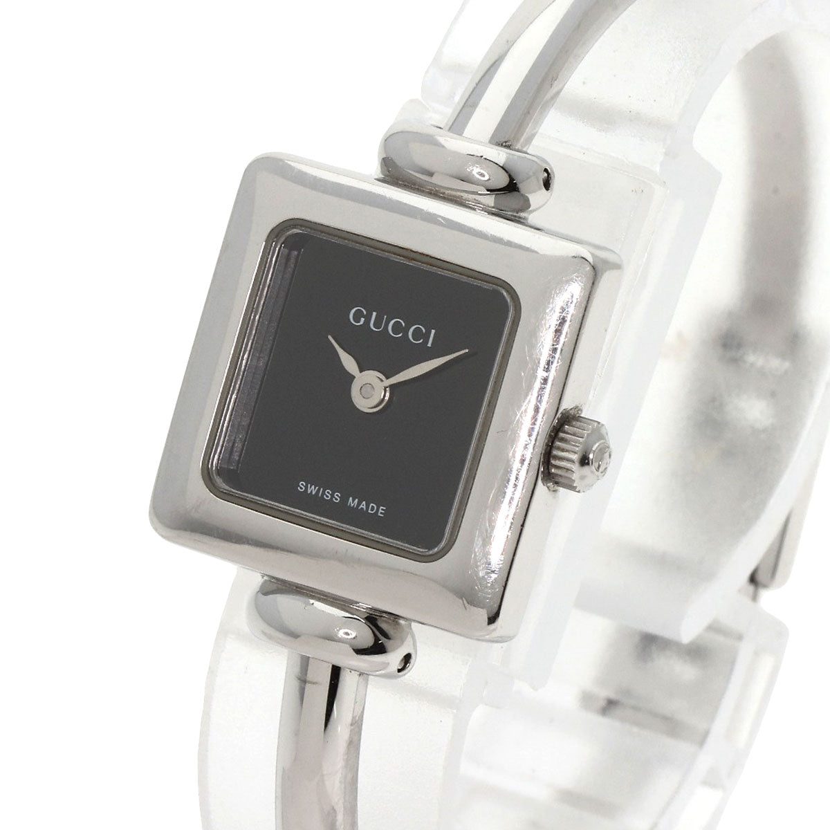 GUCCI Watches Quartz 1900L Stainless Steel , Stainless Steel Silver Square face black dial Women