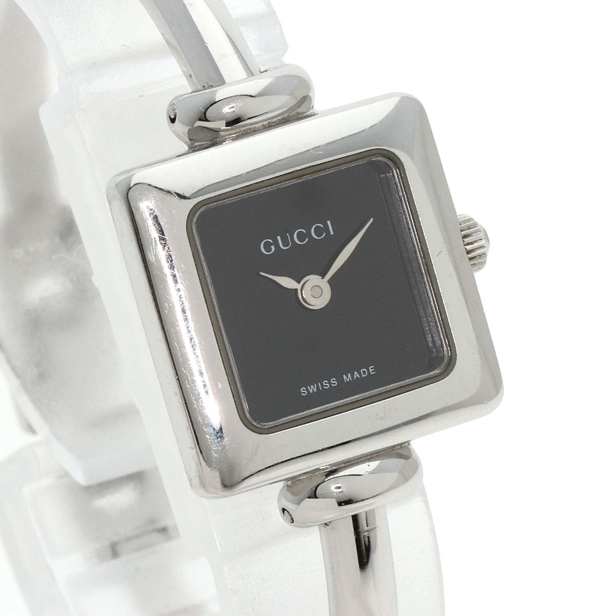 GUCCI Watches Quartz 1900L Stainless Steel , Stainless Steel Silver Square face black dial Women