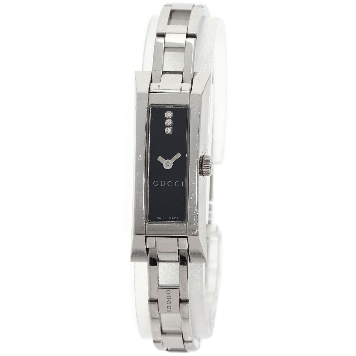 GUCCI Watches Quartz 110 Stainless Steel , Stainless Steel Silver Square Face 3P Diamond black dial Women