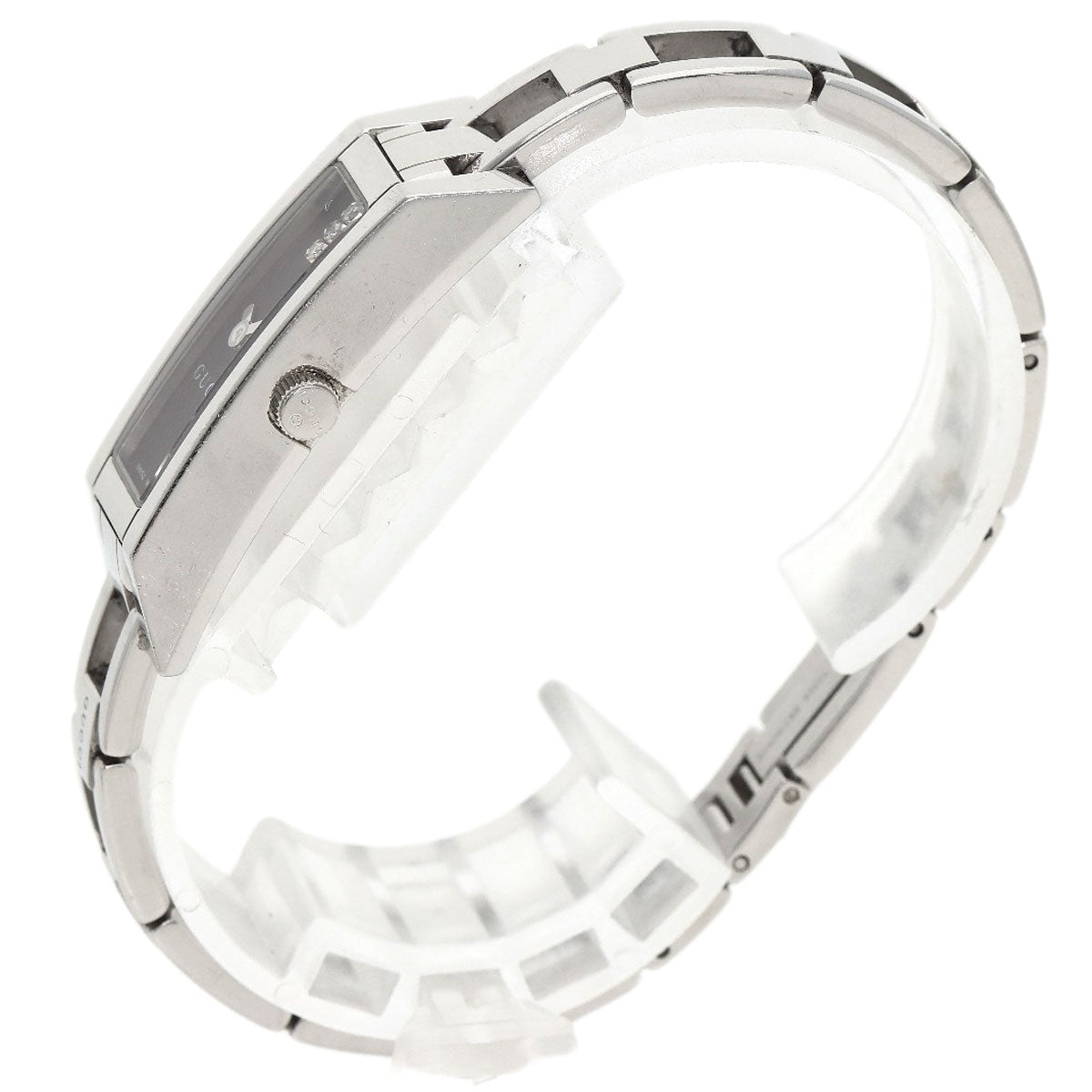 GUCCI Watches Quartz 110 Stainless Steel , Stainless Steel Silver Square Face 3P Diamond black dial Women