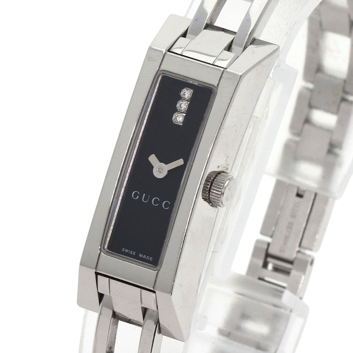 GUCCI Watches Quartz 110 Stainless Steel , Stainless Steel Silver Square Face 3P Diamond black dial Women