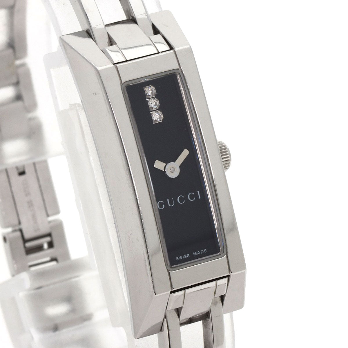 GUCCI Watches Quartz 110 Stainless Steel , Stainless Steel Silver Square Face 3P Diamond black dial Women