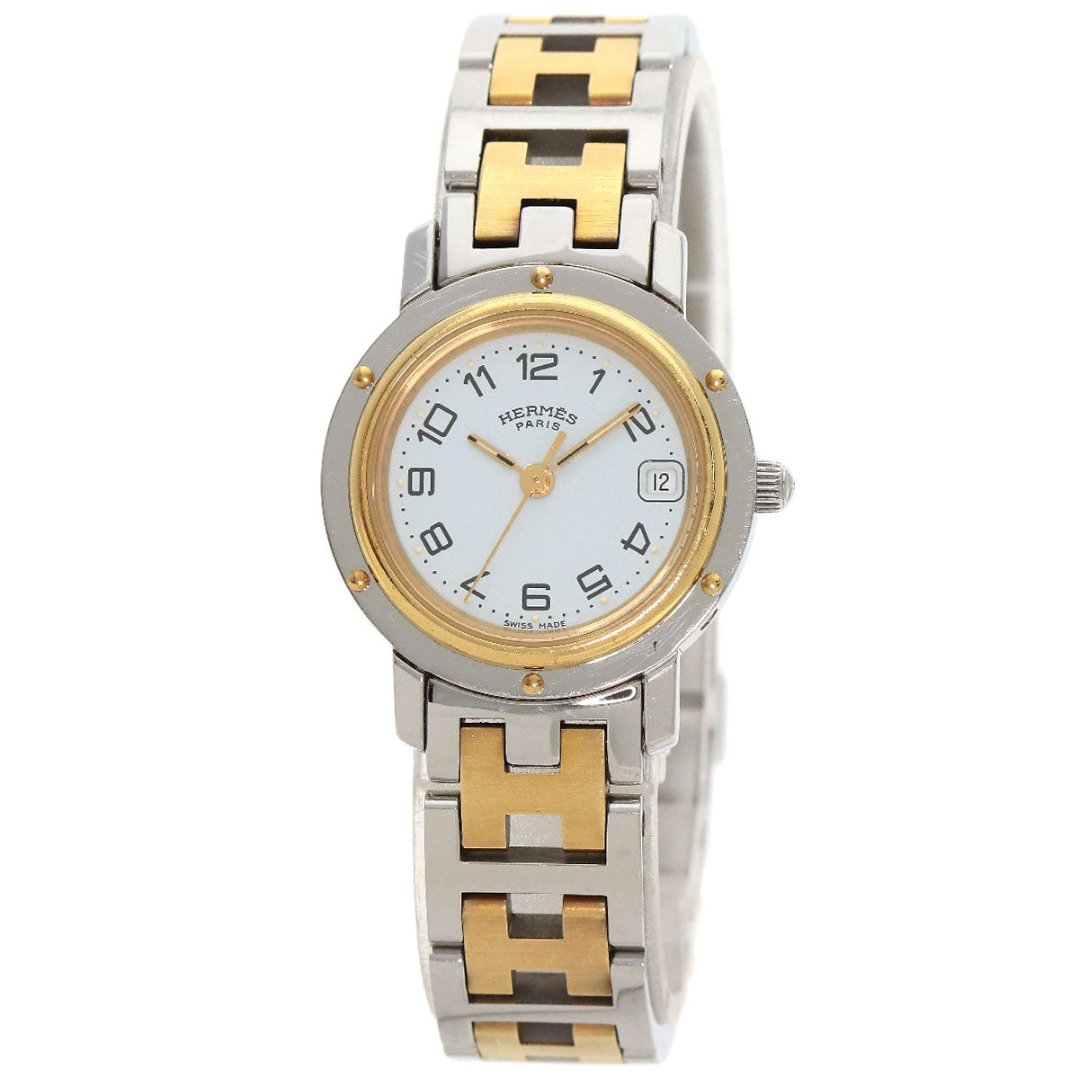 HERMES Watches Quartz CL4.220 Stainless Steel , SSxGP gold Clipper white dial Women