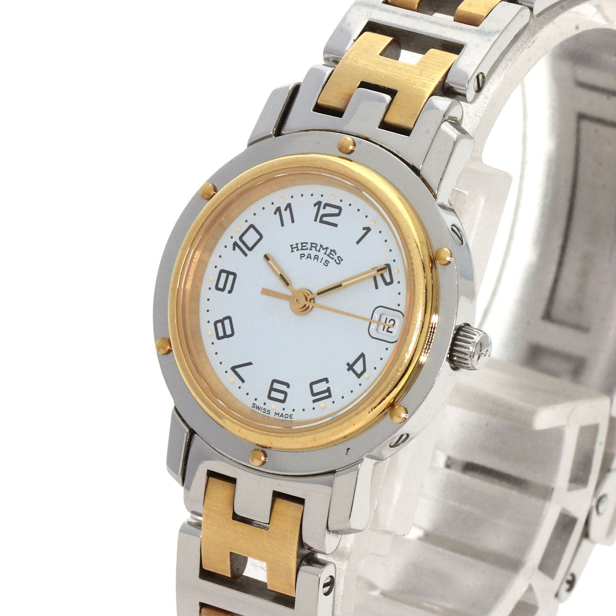 HERMES Watches Quartz CL4.220 Stainless Steel , SSxGP gold Clipper white dial Women