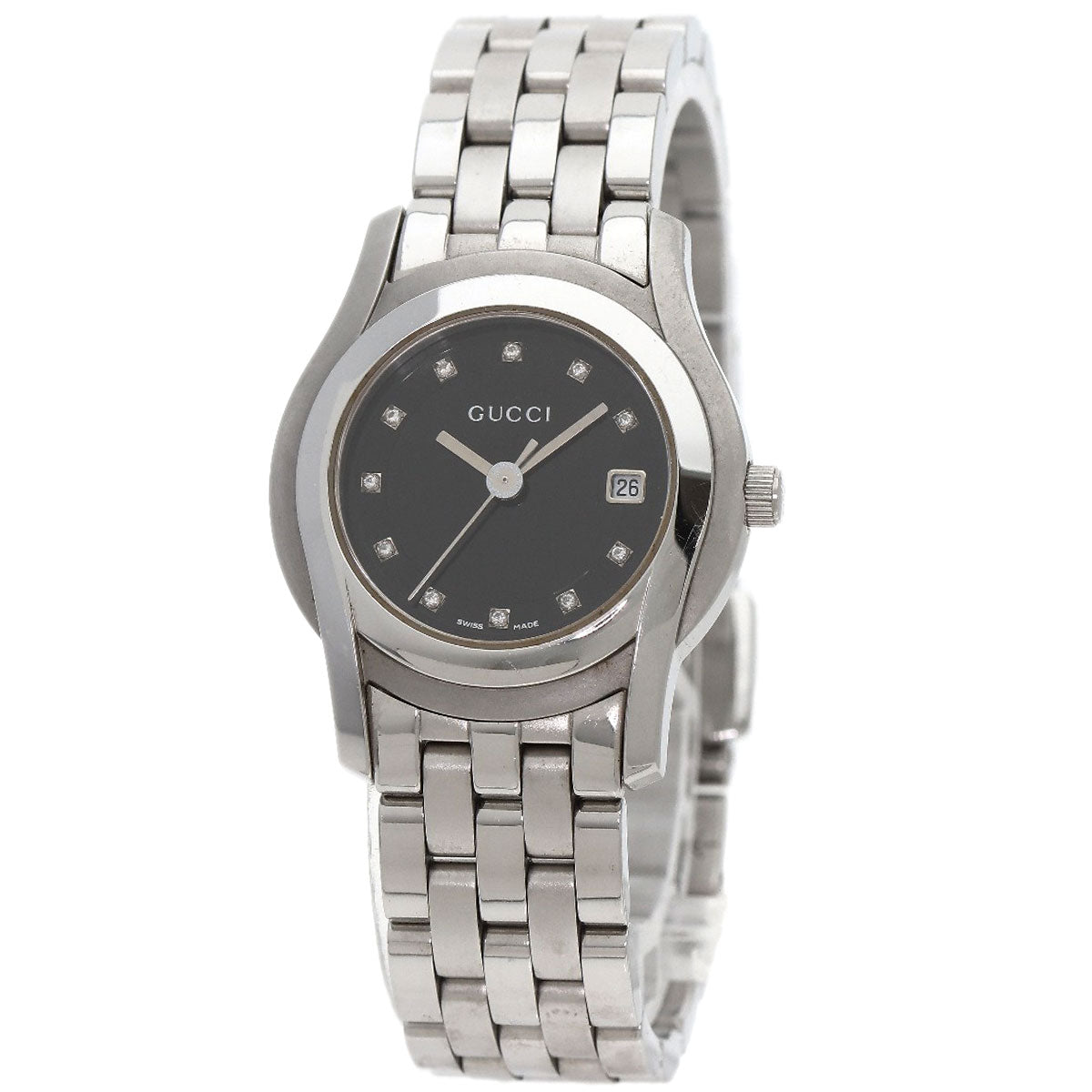 GUCCI Watches Quartz 5500L Stainless Steel , Stainless Steel Silver 11P Diamond black dial Women