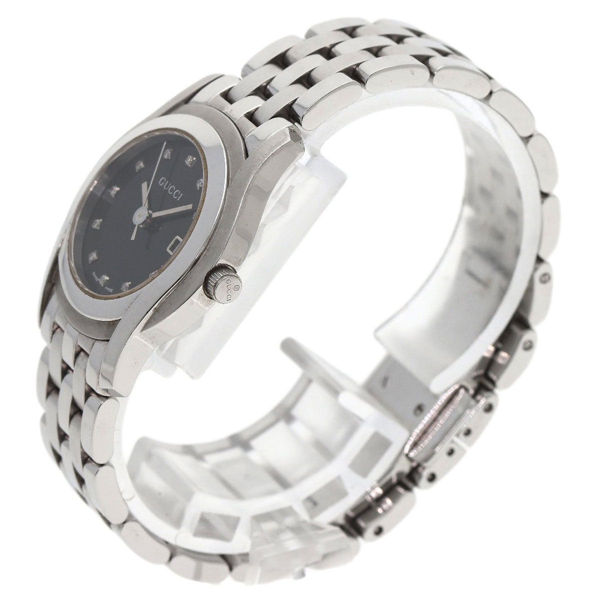 GUCCI Watches Quartz 5500L Stainless Steel , Stainless Steel Silver 11P Diamond black dial Women