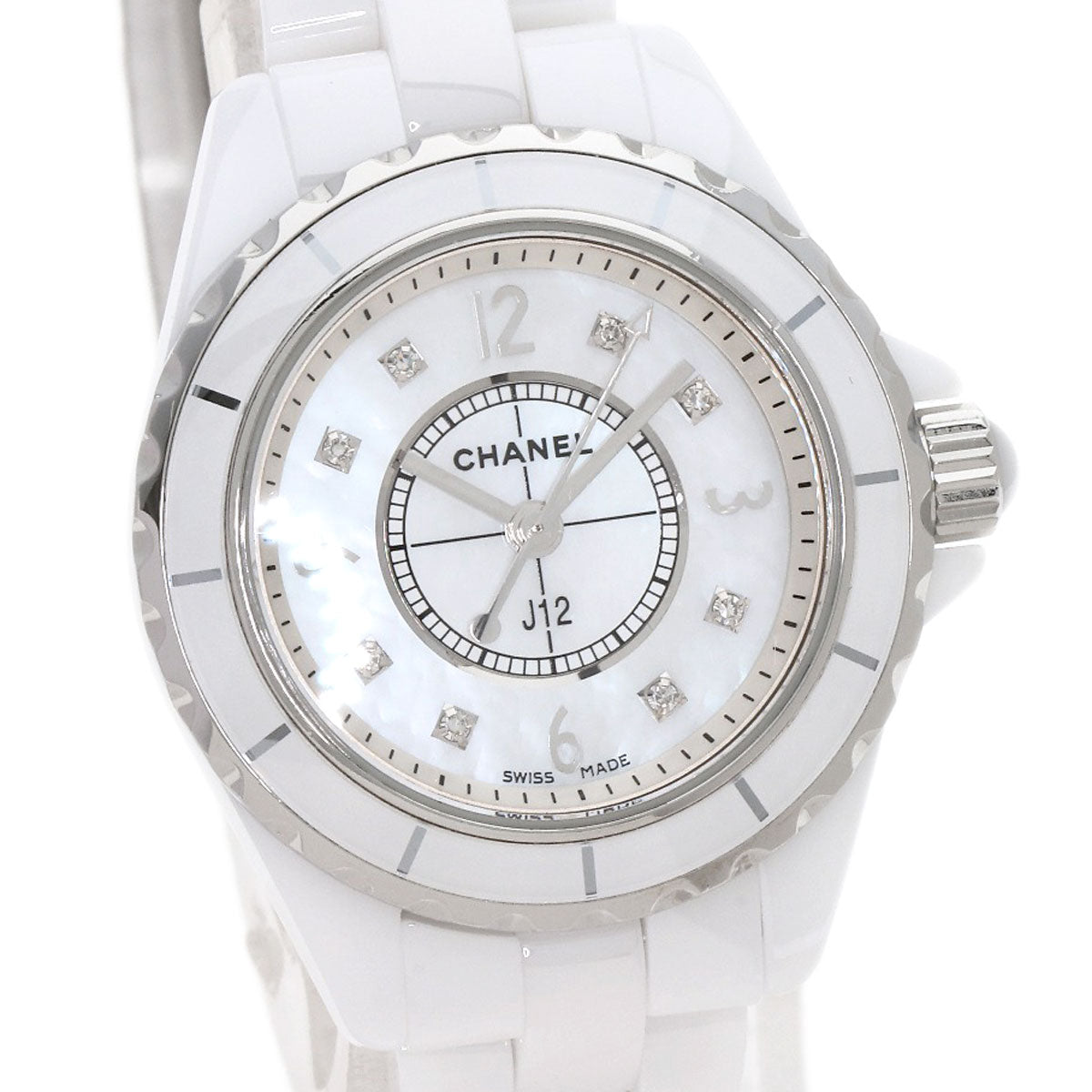 CHANEL Watches Quartz H2570 ceramic Silver J12 1.1" Shell 8P Diamond White shell dial