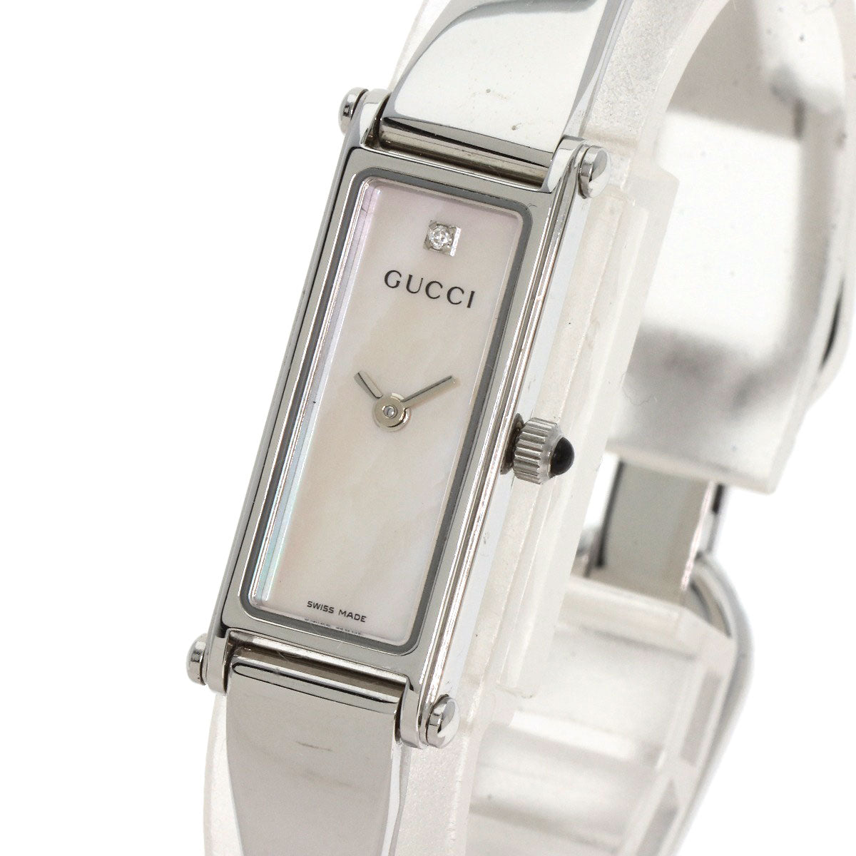 GUCCI Watches Quartz 1500L Stainless Steel , Stainless Steel Silver Square face White shell dial Women