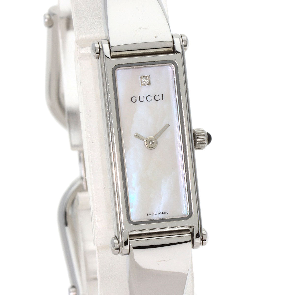 GUCCI Watches Quartz 1500L Stainless Steel , Stainless Steel Silver Square face White shell dial Women