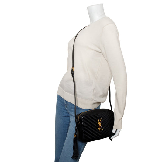 Saint Laurent 2022 Black Calfskin Matelasse Monogram Lou Camera Bag
