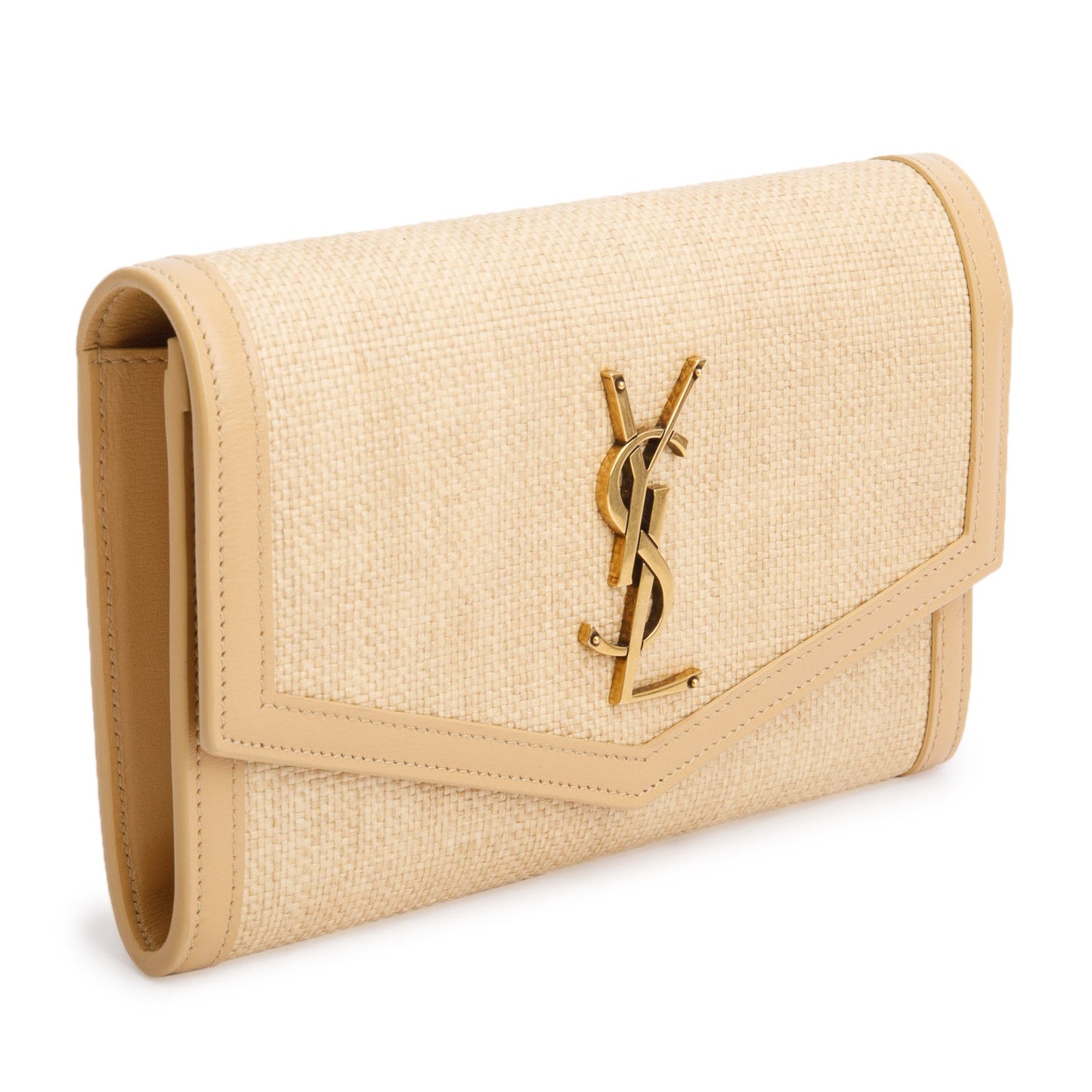Saint Laurent 2021 Beige Raffia Uptown Chain Wallet