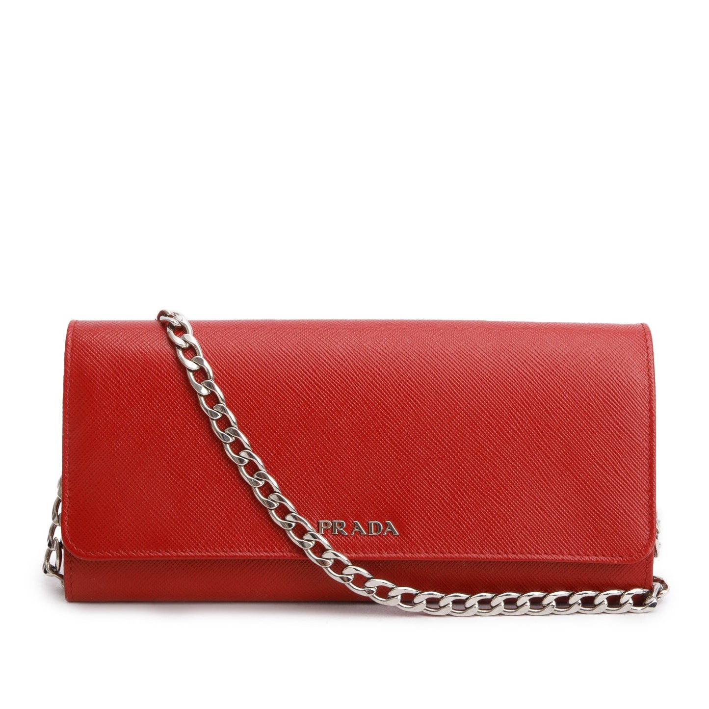 Prada Red Saffiano Leather Chain Wallet
