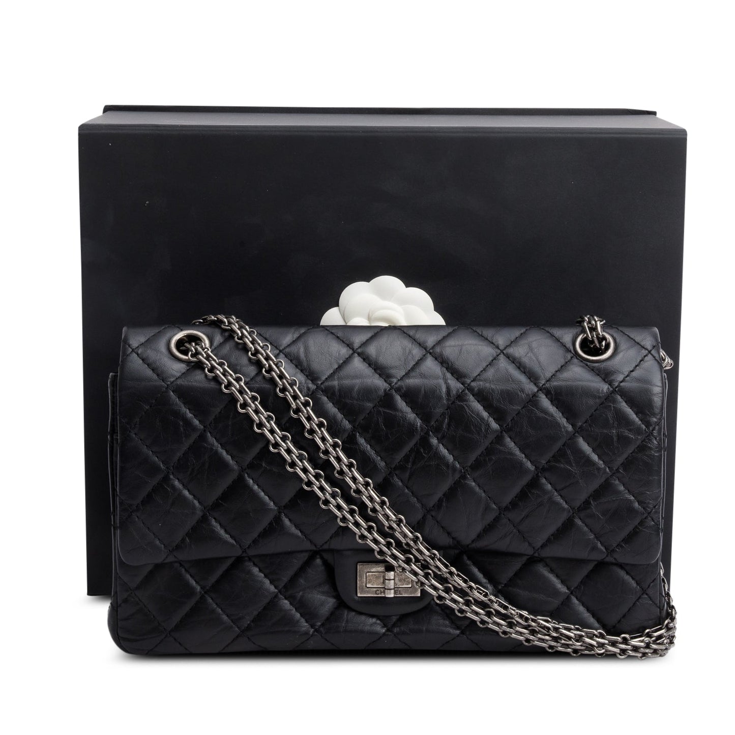 Chanel Black Aged Calfskin Leather 2.55 Reissue 226 Double Flap Bag
