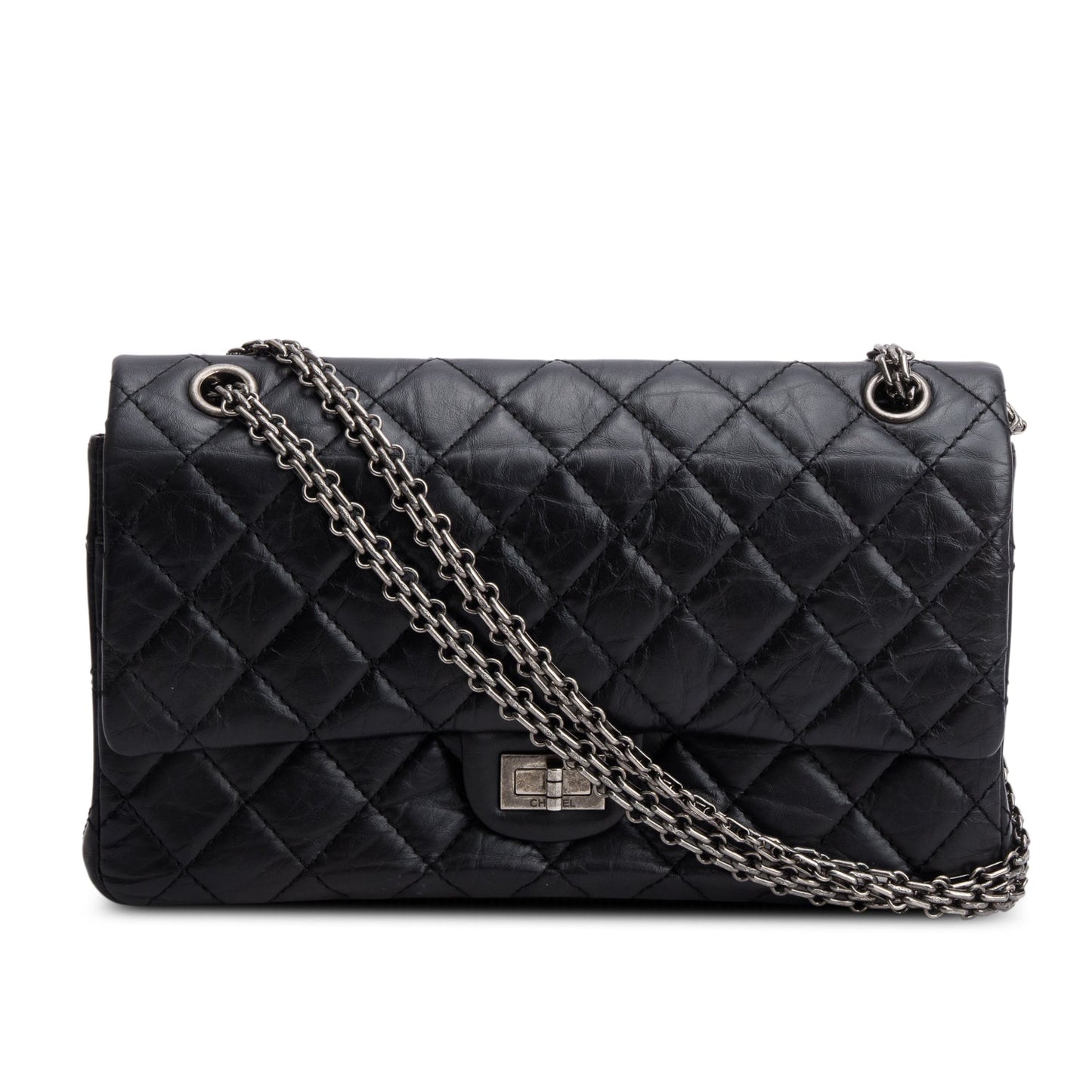 Chanel Black Aged Calfskin Leather 2.55 Reissue 226 Double Flap Bag