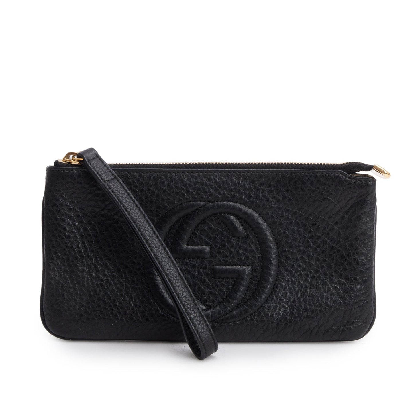 Gucci Black Pebbled Calfskin Soho Wristlet