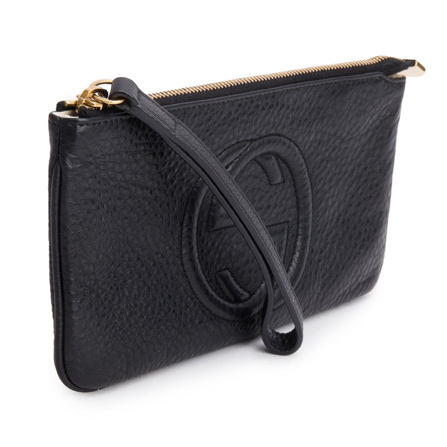 Gucci Black Pebbled Calfskin Soho Wristlet