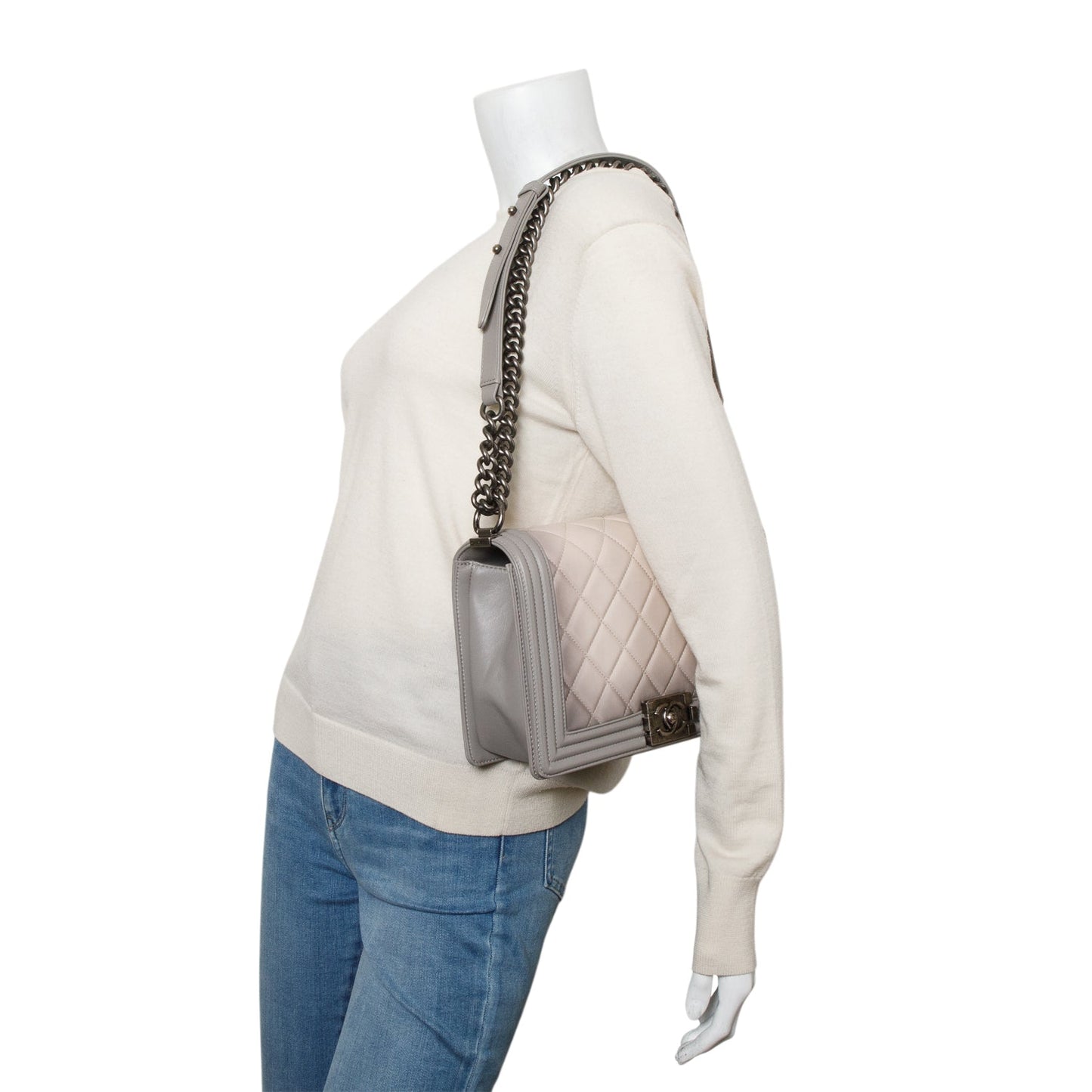 Chanel Grey Ombre Quilted Lambskin Leather Large Boy Bag