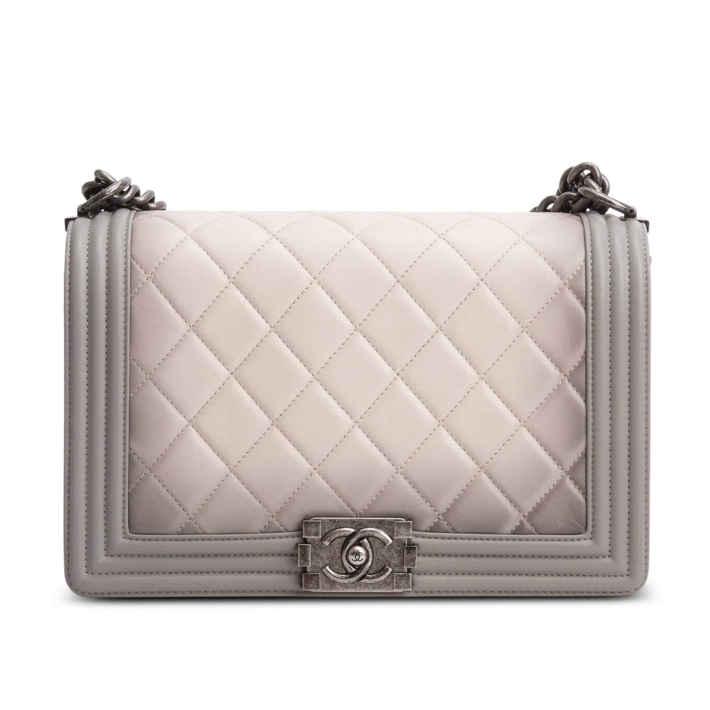 Chanel Grey Ombre Quilted Lambskin Leather Large Boy Bag