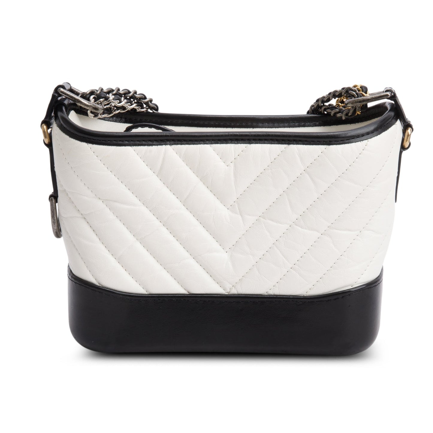Chanel Black & White Aged Calfskin Leather Chevron Quilted Small Gabrielle Hobo