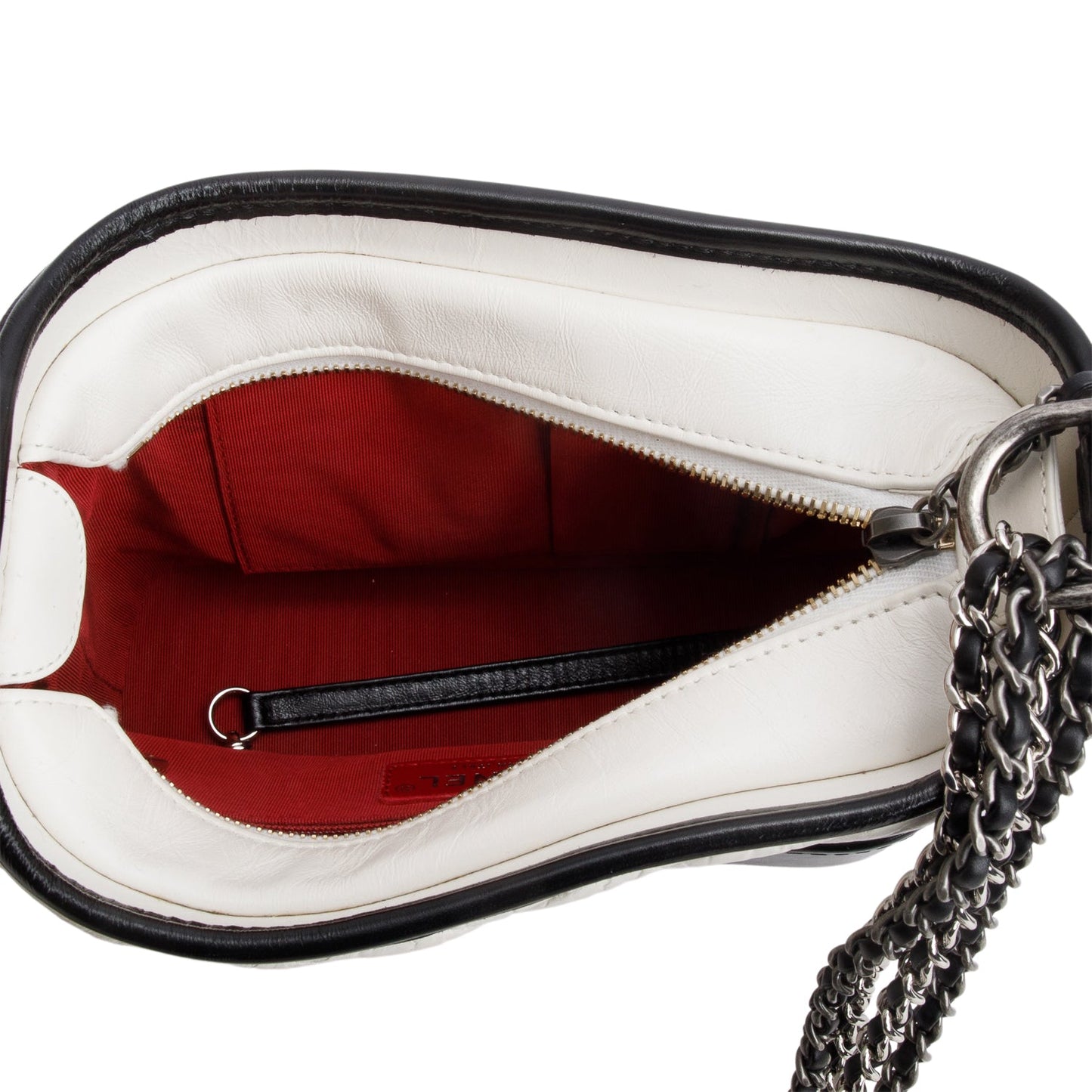 Chanel Black & White Aged Calfskin Leather Chevron Quilted Small Gabrielle Hobo