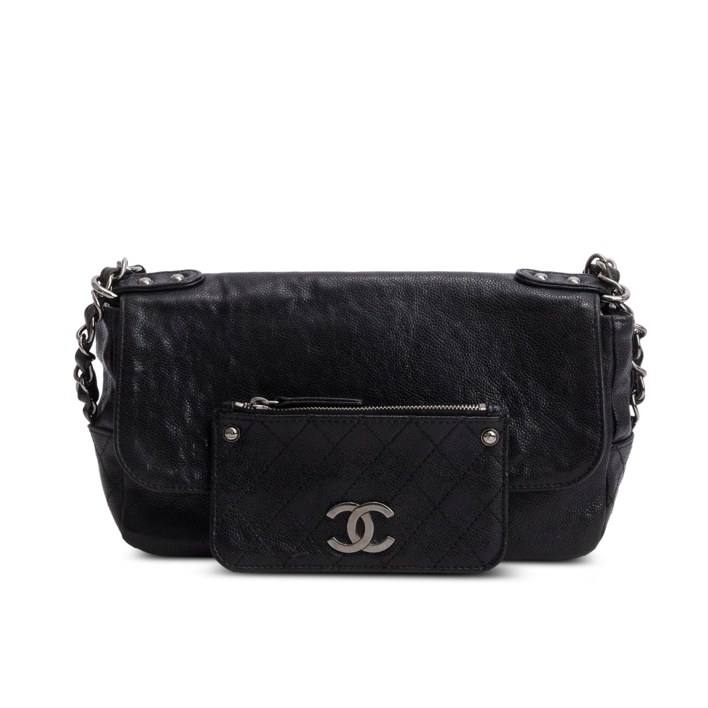 Chanel Black Caviar Leather Pocket in the City Flap Bag