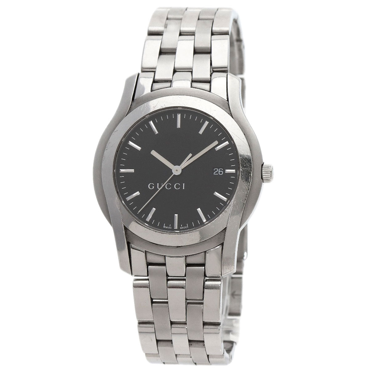 GUCCI Watches Quartz 5500XL Stainless Steel Silver Round face black dial mens