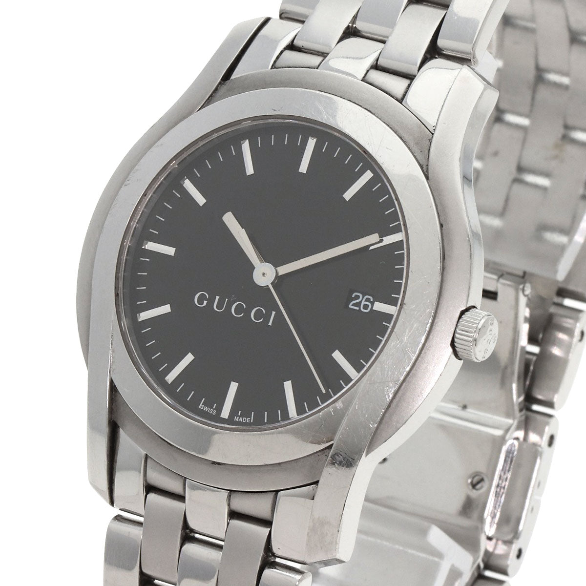 GUCCI Watches Quartz 5500XL Stainless Steel Silver Round face black dial mens