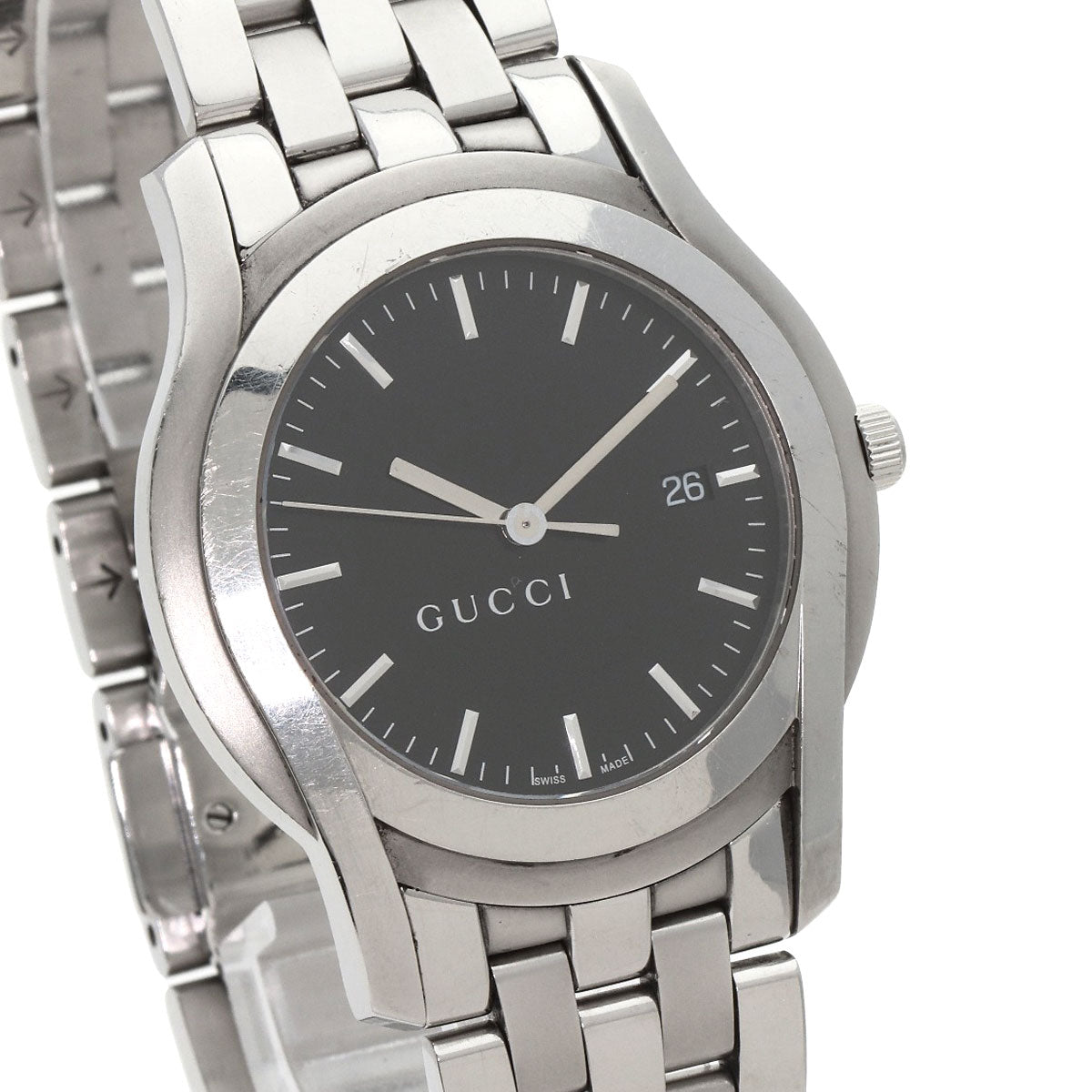 GUCCI Watches Quartz 5500XL Stainless Steel Silver Round face black dial mens