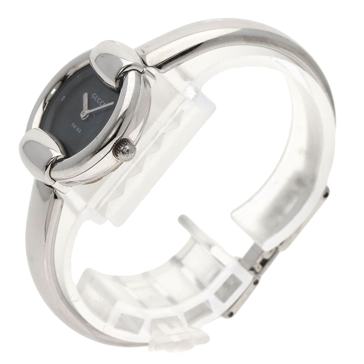 GUCCI Watches Quartz 1400L Stainless Steel , Stainless Steel Silver Round face black dial Women