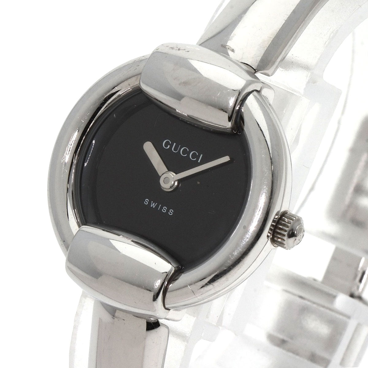 GUCCI Watches Quartz 1400L Stainless Steel , Stainless Steel Silver Round face black dial Women
