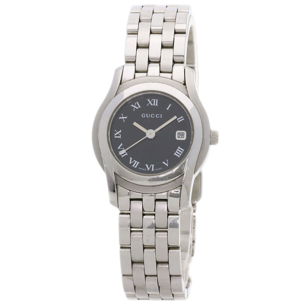 GUCCI Watches Quartz 5500L Stainless Steel , Stainless Steel Silver Round face black dial Women