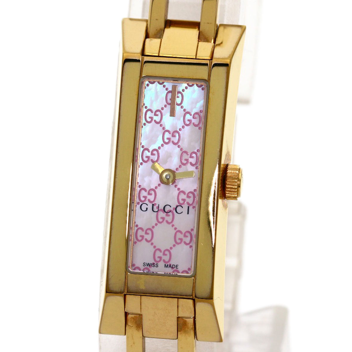 GUCCI Watches Quartz YA110 Gold Plated , Gold Plated gold GG square face Pink shell dial Women