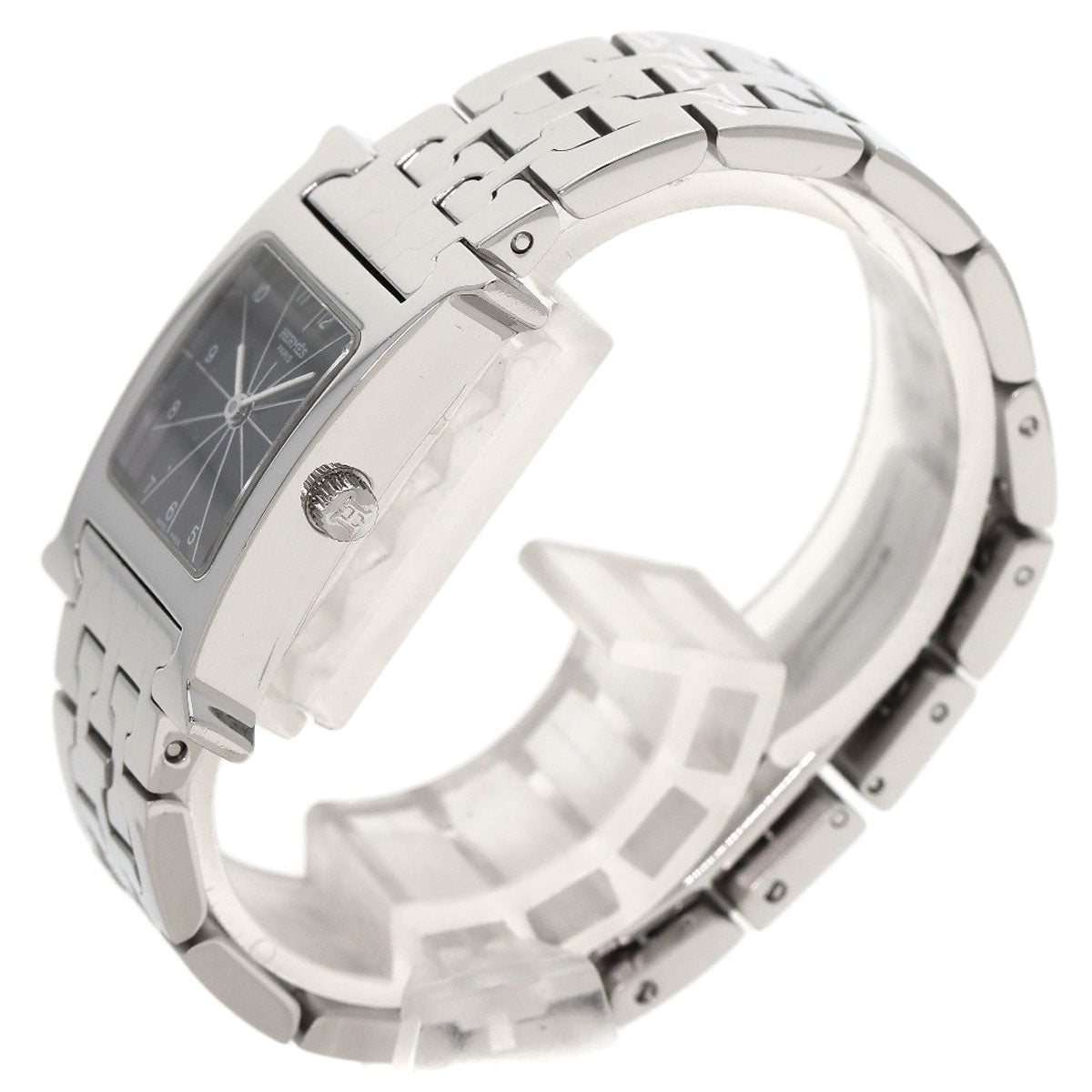 HERMES Watches Quartz HH1.210 Stainless Steel , Stainless Steel Silver H watch black dial Women