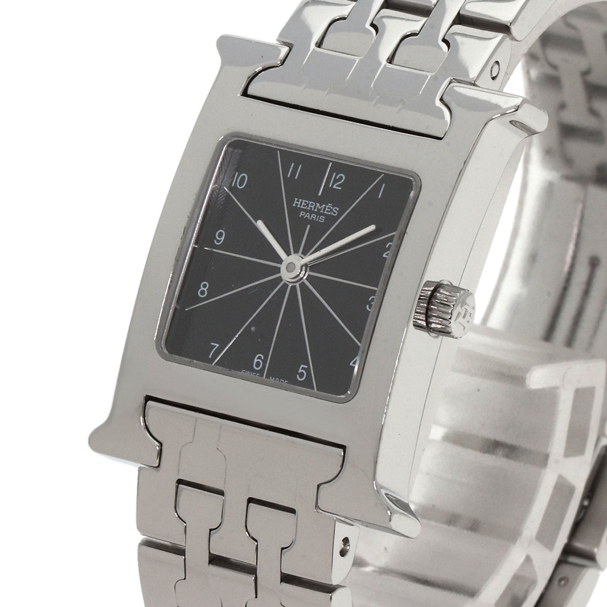 HERMES Watches Quartz HH1.210 Stainless Steel , Stainless Steel Silver H watch black dial Women