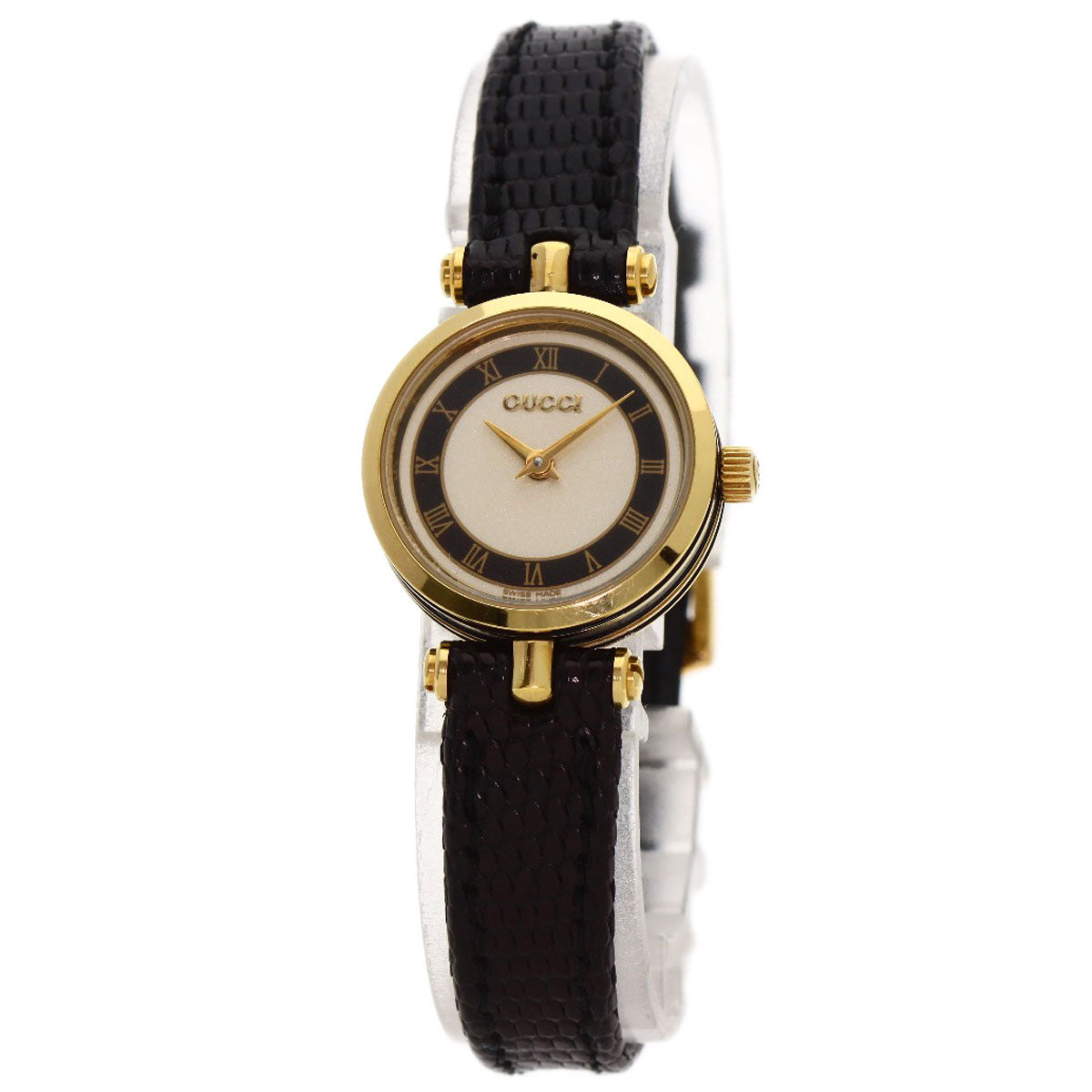 GUCCI Watches Quartz Gold Plated, Leather gold Sherry line Ivory dial Women