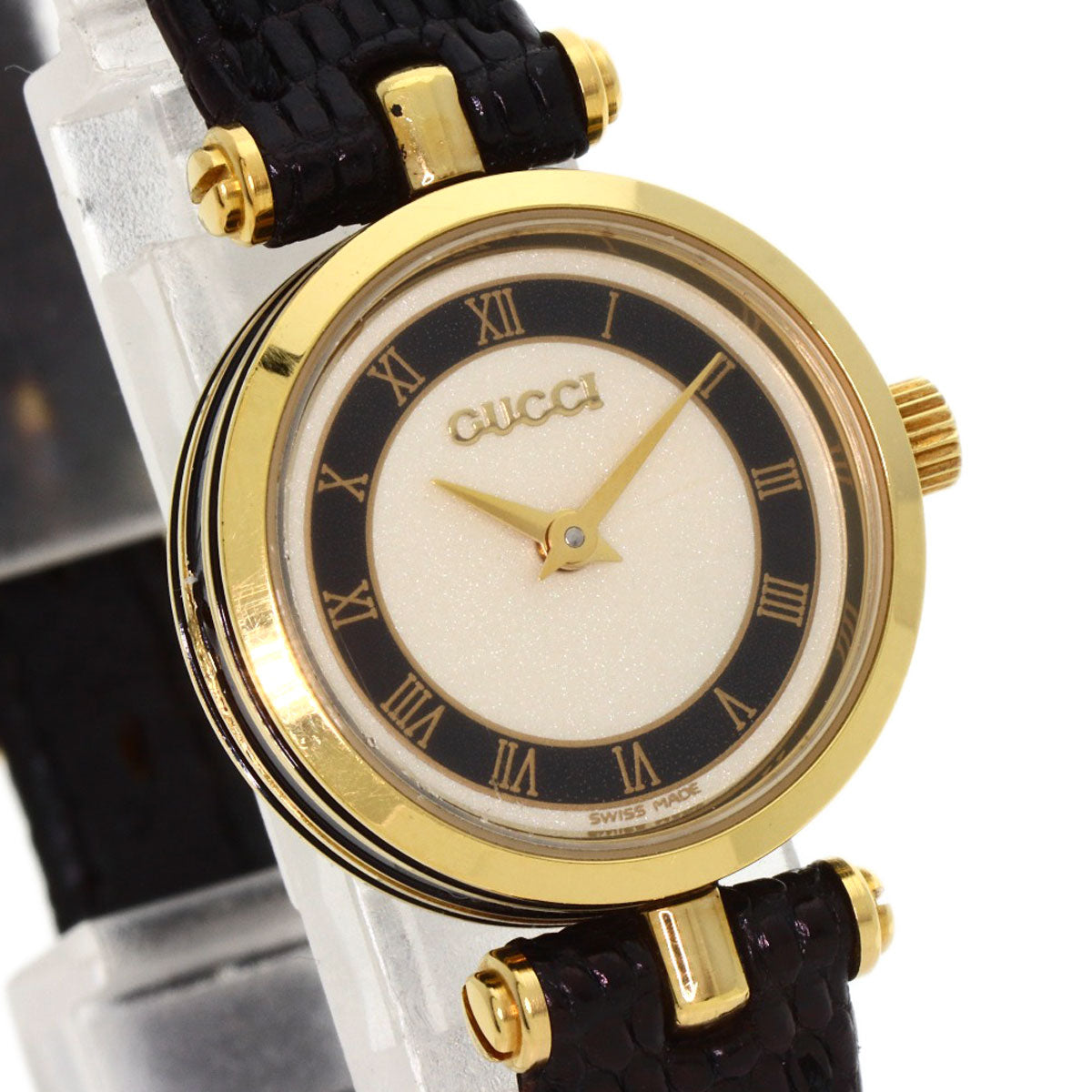 GUCCI Watches Quartz Gold Plated, Leather gold Sherry line Ivory dial Women