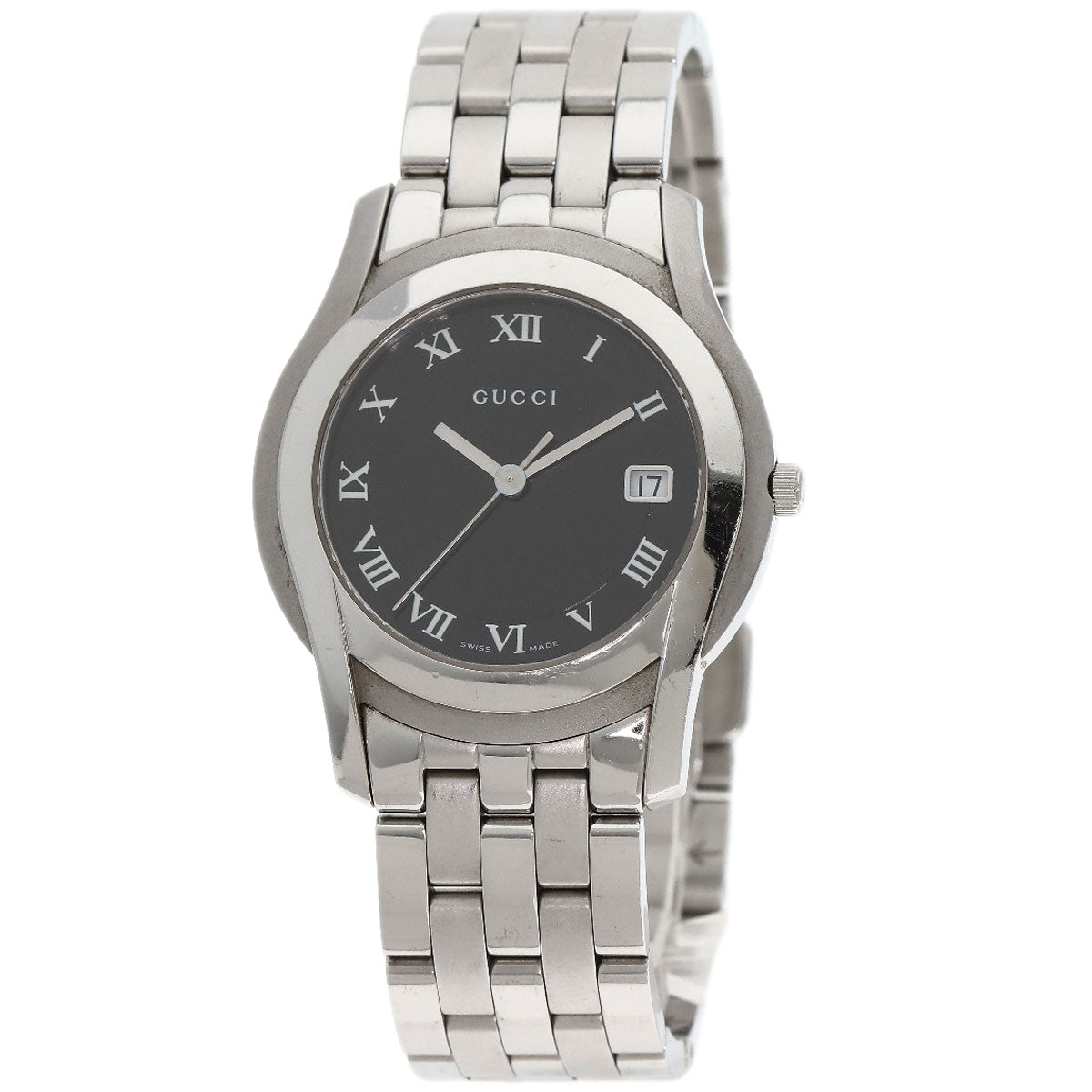 GUCCI Watches Quartz 5500M Stainless Steel , Stainless Steel Silver Round face black dial mens