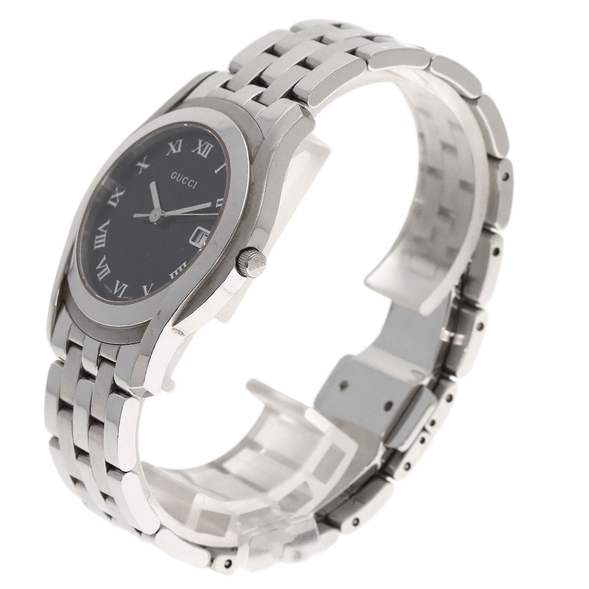 GUCCI Watches Quartz 5500M Stainless Steel , Stainless Steel Silver Round face black dial mens
