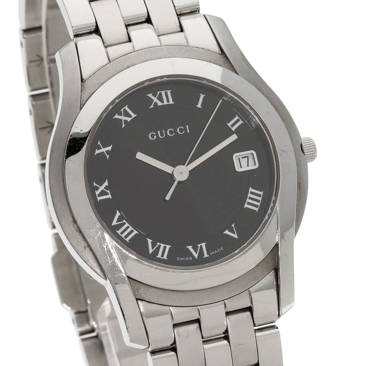 GUCCI Watches Quartz 5500M Stainless Steel , Stainless Steel Silver Round face black dial mens