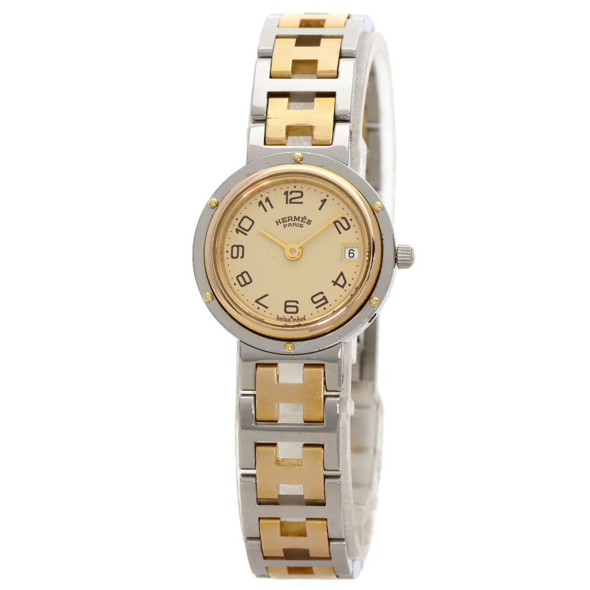HERMES Watches Quartz Stainless Steel , SSxGP gold clipper old buckle Ivory dial Women