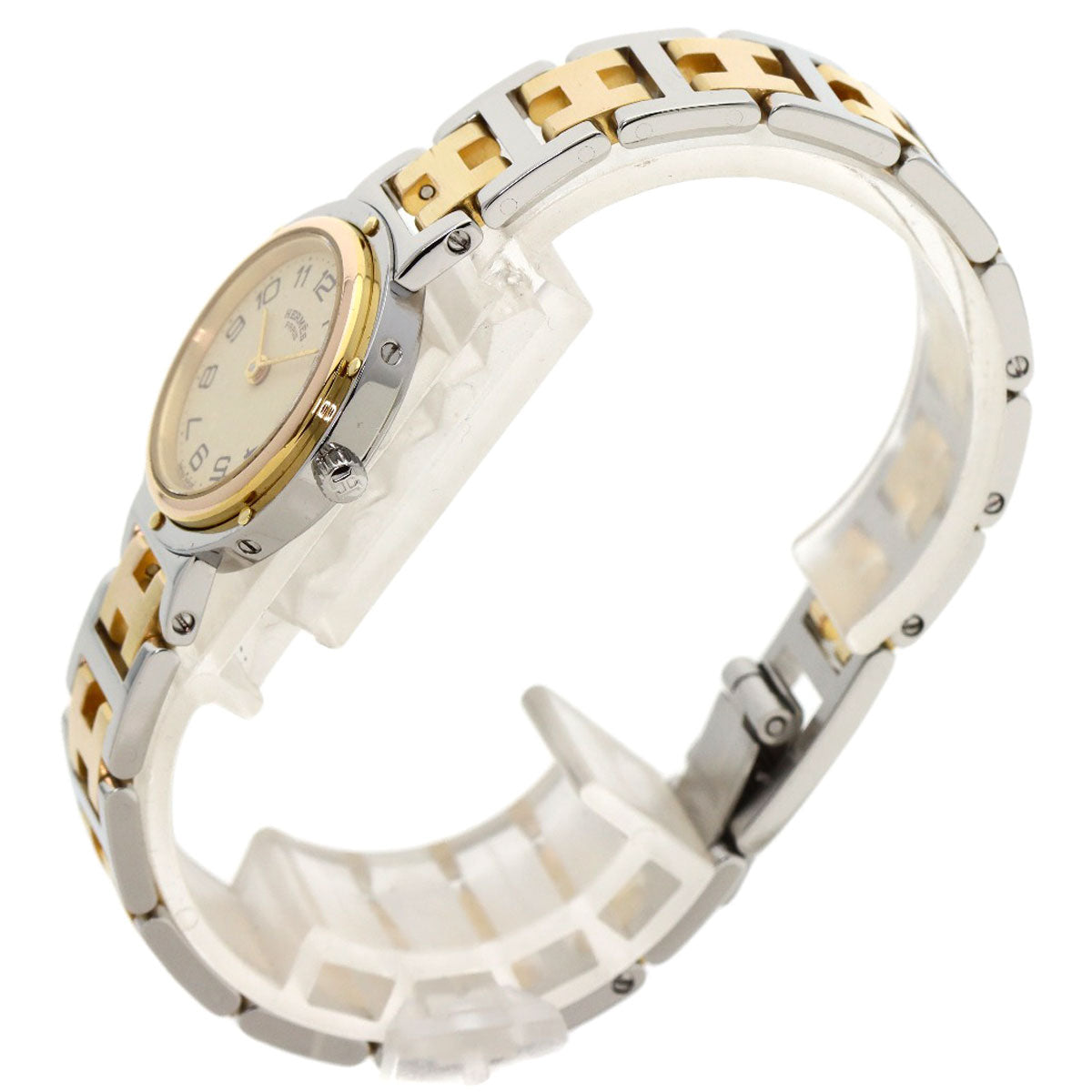 HERMES Watches Quartz Stainless Steel , SSxGP gold clipper old buckle Ivory dial Women