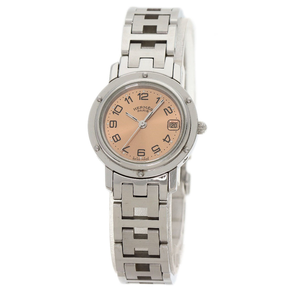 HERMES Watches Quartz CL4.210 Stainless Steel , Stainless Steel Silver Clipper pink dial Women