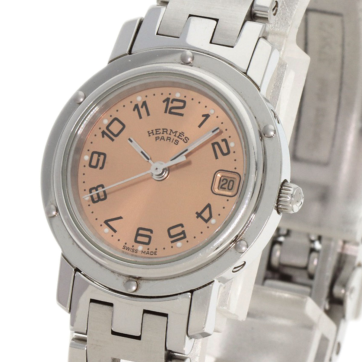 HERMES Watches Quartz CL4.210 Stainless Steel , Stainless Steel Silver Clipper pink dial Women