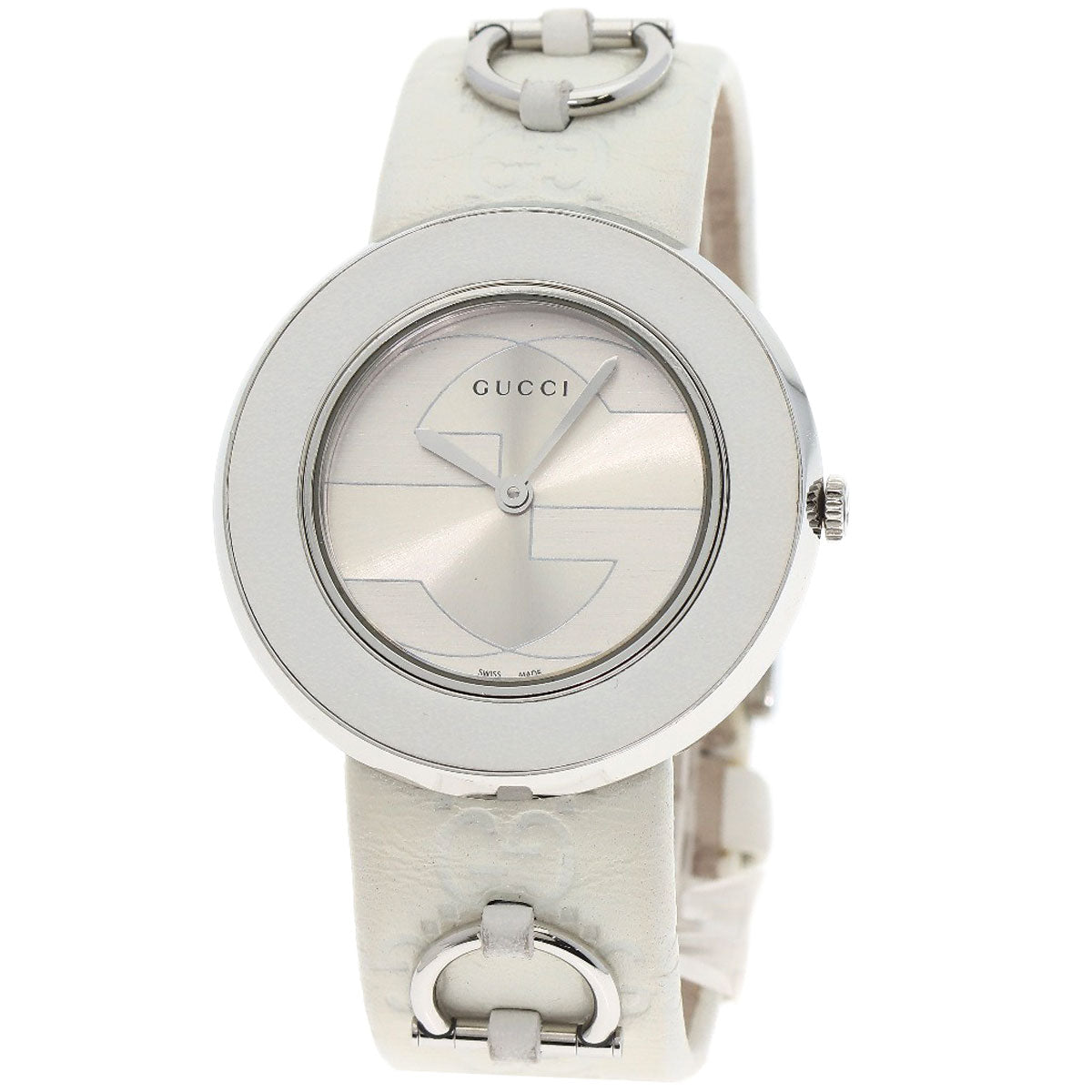 GUCCI Watches Quartz 129.4 Stainless Steel, Leather white You play Silver dial mens